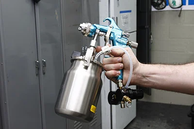 HVLP spray gun setup for bathtub refinishing