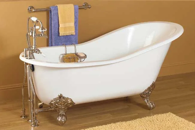 New white acrylic clawfoot bathtub on ball-and-claw feet